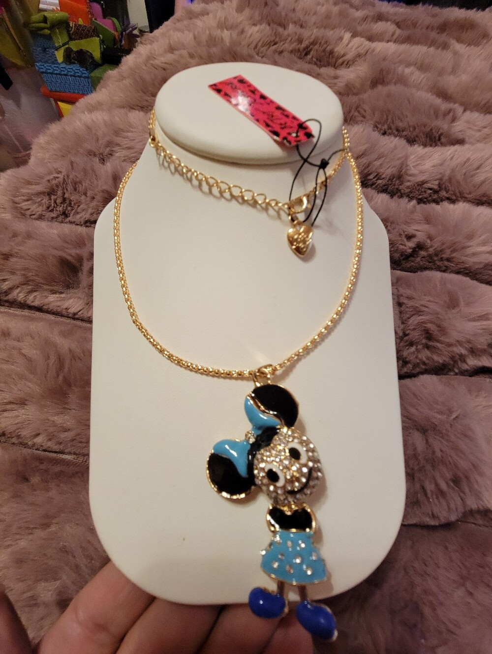 Betsey Johnson Gold-Tone Blue Minnie Mouse Pendant Necklace